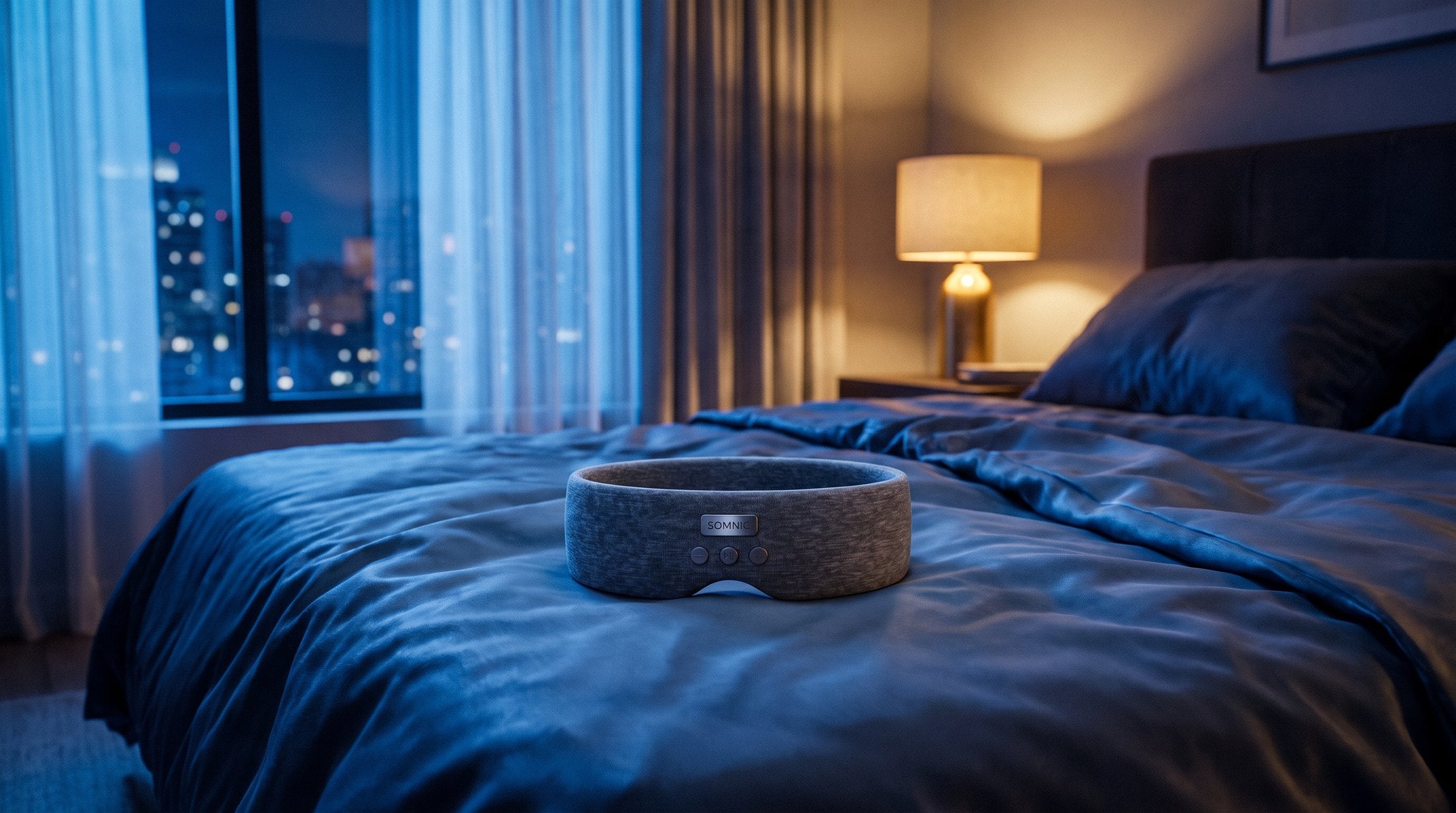 A calm nighttime bedroom